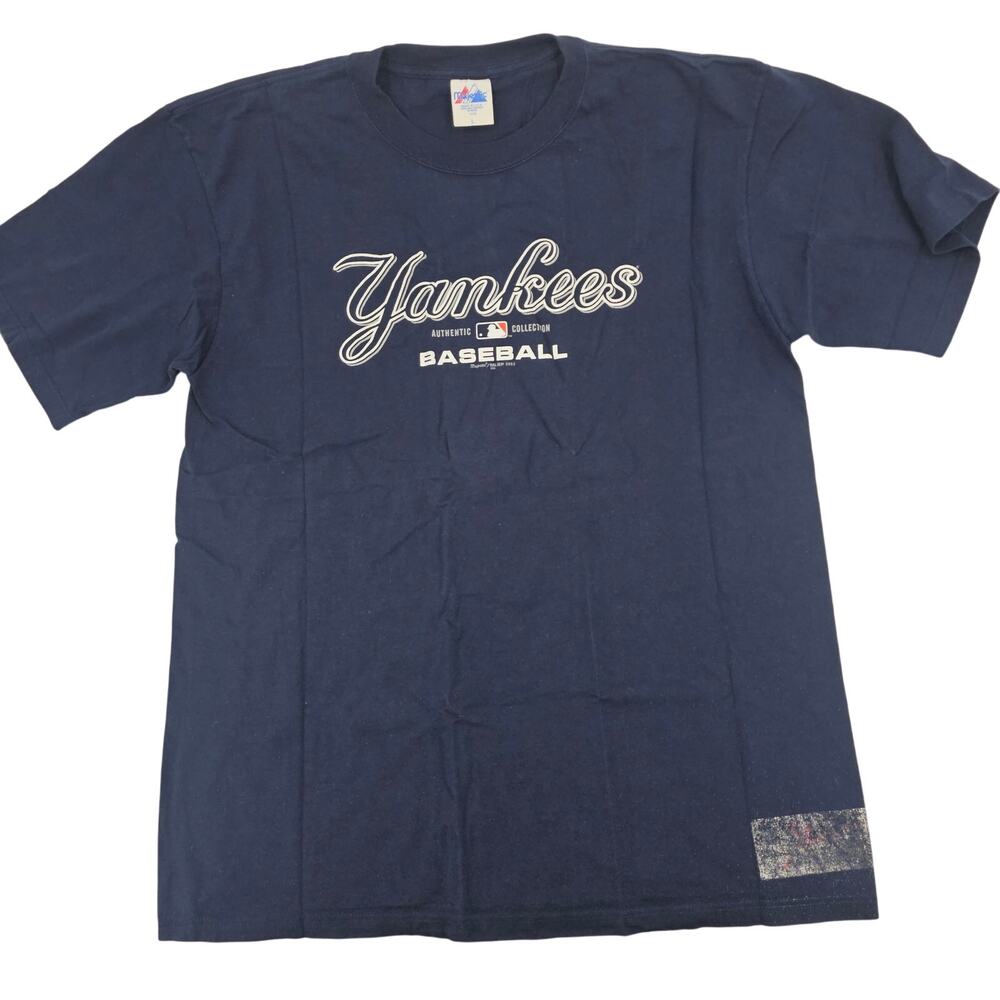 Vintage Y2K Majestic Authentic NY Yankees 1999 Navy Blue Graphic Tee Size L 1894